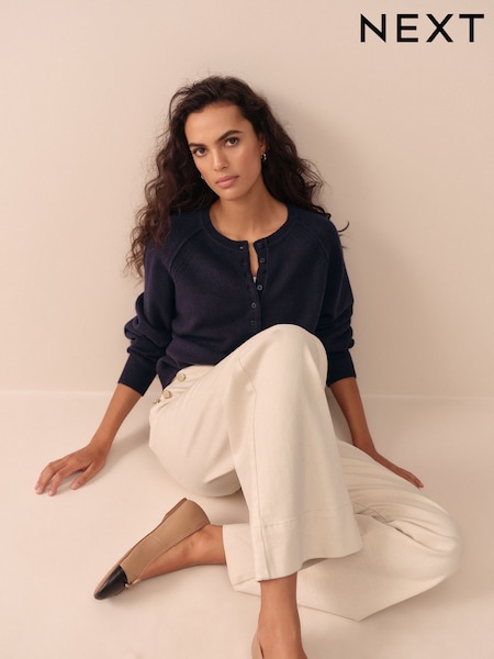 Navy Blue 100% Lambswool N.Premium Crew Neck Henley Jumper (F27687) | £45