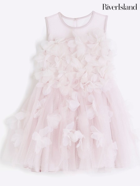 River Island Pink Girls Embellished Tulle Dress (F27701) | £50