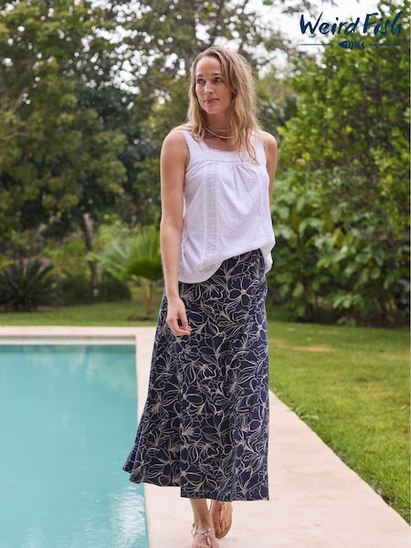 Weird Fish Blue Ares Printed Jerset A-Line Maxi Skirt (F27710) | £45