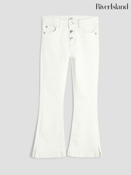 River Island White Girls Button Front Flared Jeans (F27714) | £21