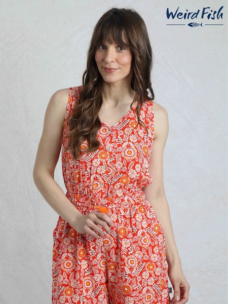 Weird Fish Red Mare Viscose Printed Playsuit (F27721) | £50