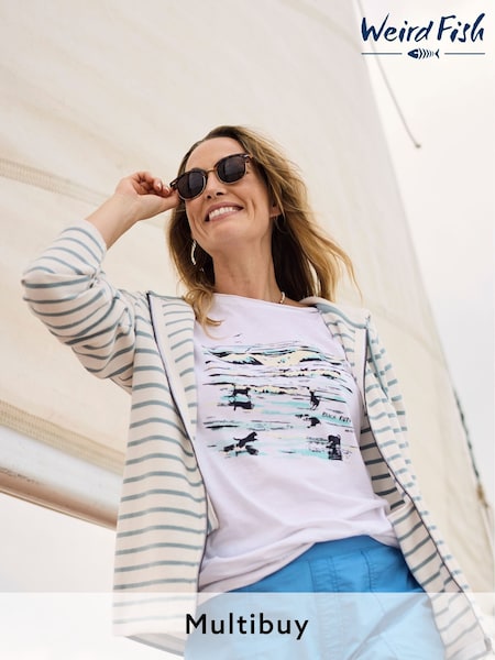 Weird Fish White Beach Run 100% Organic Cotton Graphic Slub T-Shirt (F27722) | £28