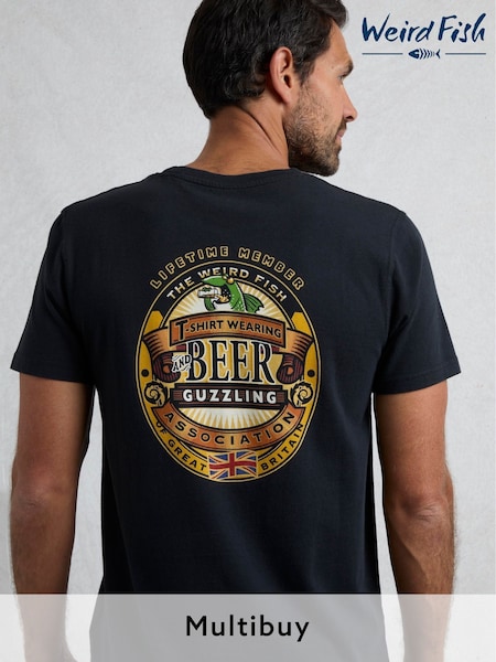 Weird Fish Black Beer Guzzling Heritage Wash Artist 100% Cotton T-Shirt (F27726) | £28