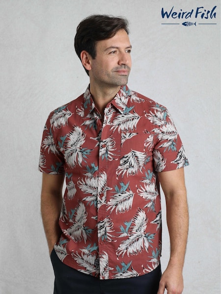 Weird Fish Red Faraway 100% Cotton Short Sleeve Printed Shirt (F27755) | £40