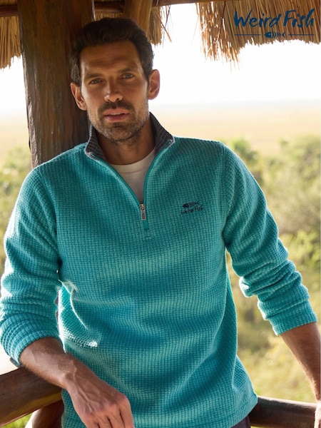 Weird Fish Light Green Newark Quarter Zip Grid Fleece (F27758) | £55