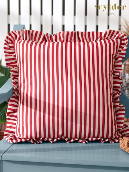 Wylder Candy Red Millie Ruffle Outdoor Polyester Cushion (F27765) | £22