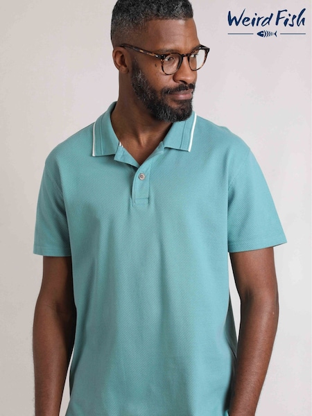 Weird Fish Blue Powell 100% Cotton Textured Jersey Polo Shirt (F27767) | £42