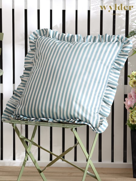 Wylder Duck Egg Blue Millie Ruffle Outdoor Polyester Cushion (F27773) | £22