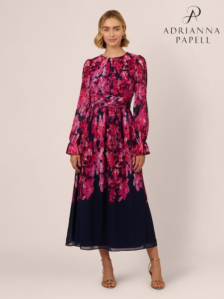 Adrianna Papell Blue Floral Print Twist Ankle Dress (F27781) | £199