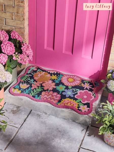 Lucy Tiffney Navy Floral Coir Doormat (F27865) | £16 - £22