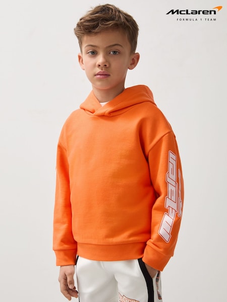 Reiss Orange Zak Unisex Fit McLaren F1 Team Cotton Logo Hoodie (F27878) | £46