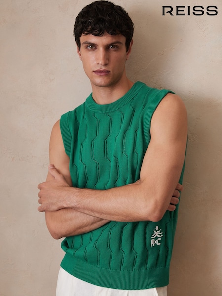 Reiss Bright Green Santo Reiss | Ché Pointelle Crew-Neck Vest (F27882) | £98