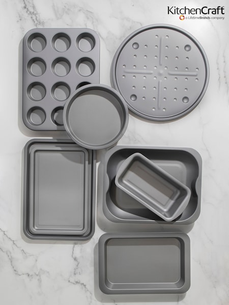 Kitchencraft Set of 8 Silver Steel Non-Stick Bakeware (F27900) | £43