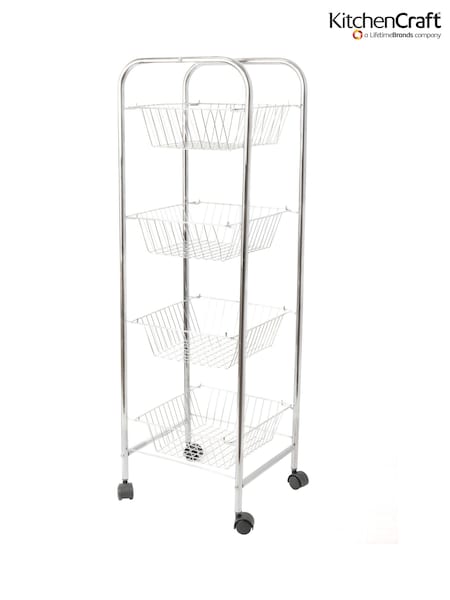 Kitchencraft Silver 4 Tier Steel Kitchen Trolley on Wheels (F27917) | £44