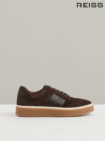 Reiss Chocolate Lizzie Suede Low-Top Trainers (F27962) | £158