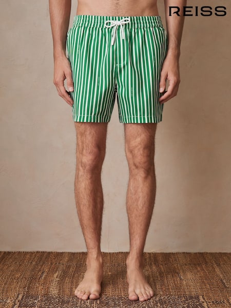 Reiss Green/White Corva Reiss | Ché Stripe Swim Shorts (F27967) | £68