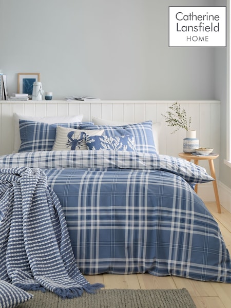 Catherine Lansfield Blue Kelso Check Easy Care Duvet Cover and Pillowcase Set (F28034) | £17 - £35