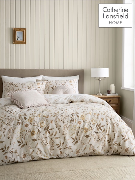 Catherine Lansfield Natural Isadora Floral Reversible Duvet Cover Set (F28044) | £17 - £35