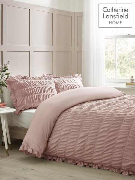 Catherine Lansfield Pink Seersucker Frill Duvet Cover Set (F28052) | £25 - £45