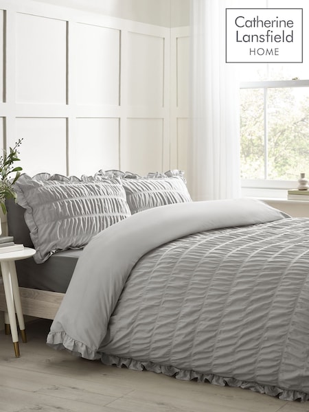 Catherine Lansfield Silver Seersucker Frill Duvet Cover Set (F28060) | £25 - £45