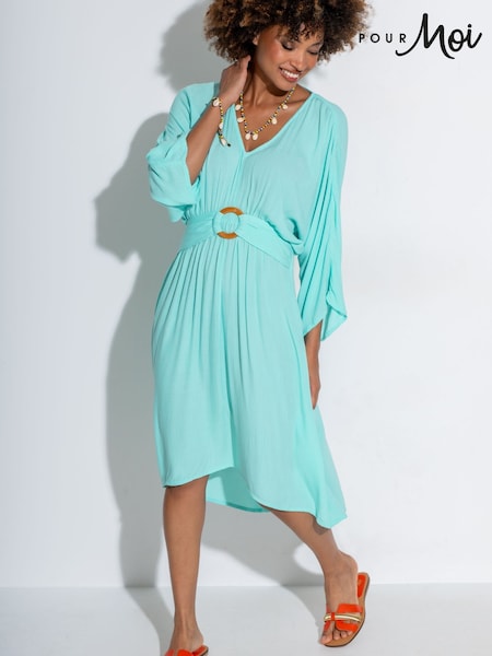 Pour Moi Blue Crinkle O Ring Midi Beach Kaftan (F28132) | £45
