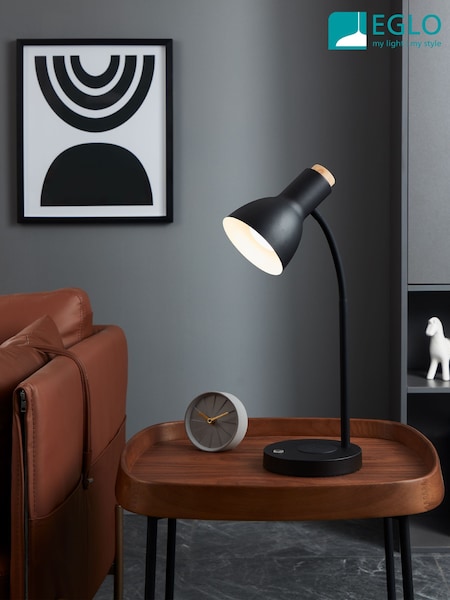 Eglo Black Veradal Touch Dimmer QI Charging LED Table Lamp (F28156) | £86