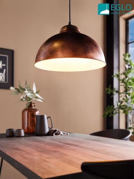 Eglo Antique Copper Truro 2 Industrial Pendant Ceiling Light (F28180) | £55