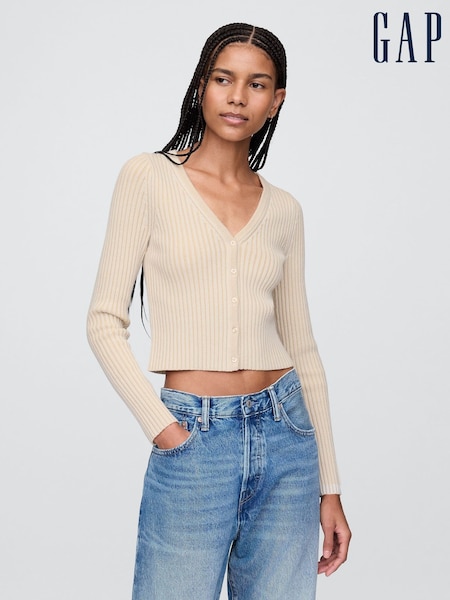 Gap Beige Cropped Plaited Rib Cardigan (F28199) | £60