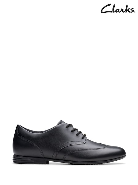 Clarks Black Leather Standard Fit (F) Older Girls Finja Wing Brogues (F28200) | £44 - £46