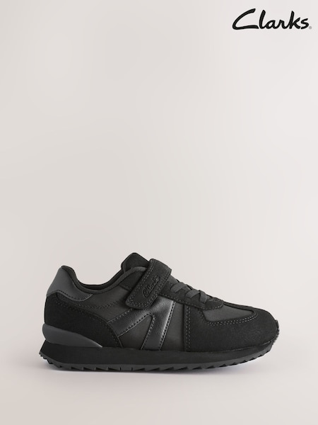 Clarks Black Leather Wide Fit (G) Younger Boys Jaspen Vibe Trainers (F28207) | £25 - £27