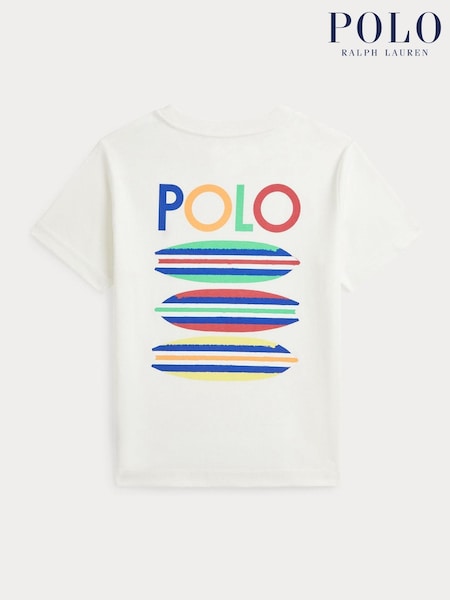 Polo Ralph Lauren White Boys Surfboard Graphic 100% Cotton Jersey T-Shirt (F28493) | £45