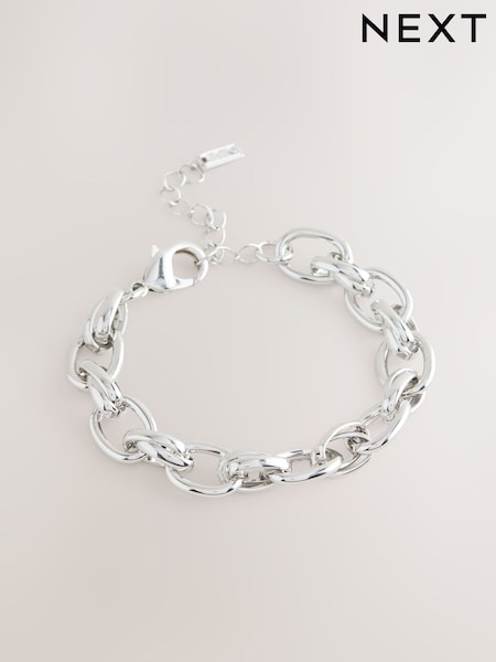 Silver Tone Double Link Chunky Chain Bracelet (F28553) | £12