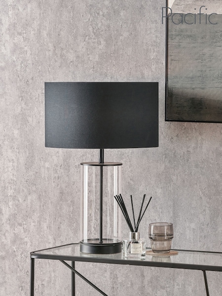 Pacific Lifestyle Clear Westwood Clear Glass and Black Metal Table Lamp (F28568) | £140