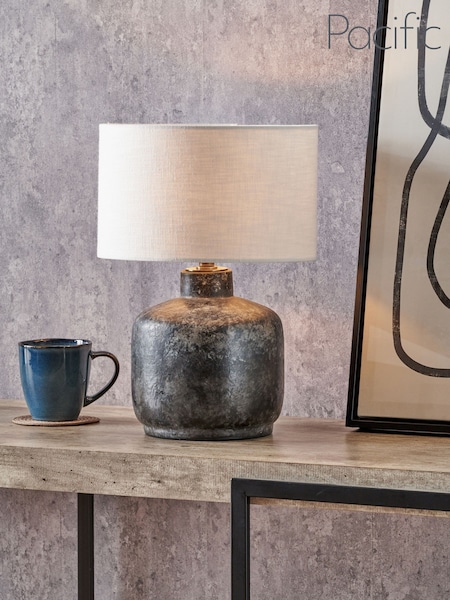 Pacific Lifestyle Grey Vulcan Textured Stoneware Table Lamp (F28576) | £130