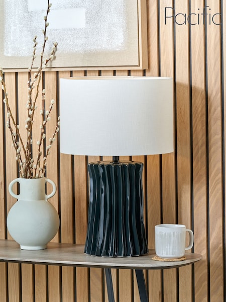 Pacific Lifestyle Black Devony Pleated Ceramic Table Lamp (F28592) | £175