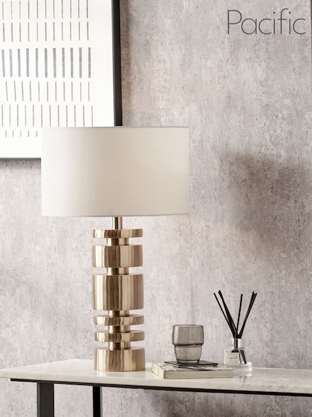 Pacific Lifestyle Champagne Elon Metal Stacked Cylinder Table Lamp (F28594) | £165