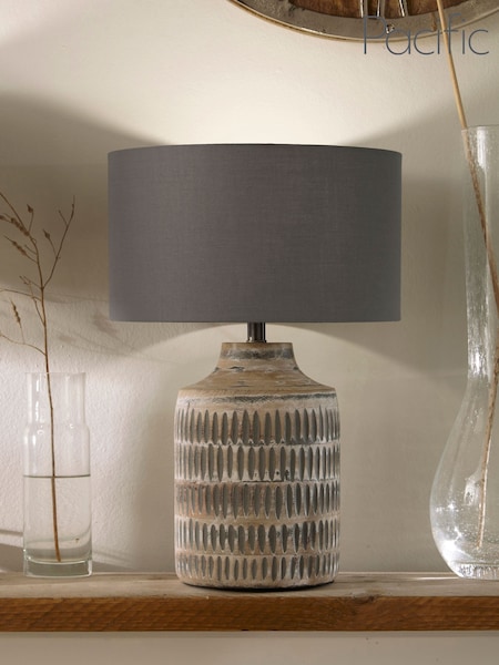 Pacific Lifestyle Grey Galle Wood Textured Table Lamp (F28602) | £130