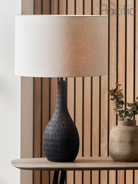 Pacific Lifestyle Black Ioan Engraved Wood Bottle Table Lamp (F28603) | £190