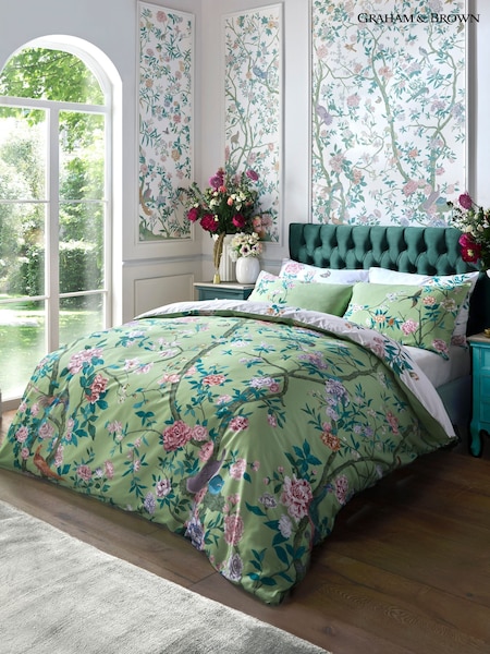 Graham & Brown Green Chinoiserie Garden Duvet Cover and Pillowcase Set (F28673) | £90 - £110