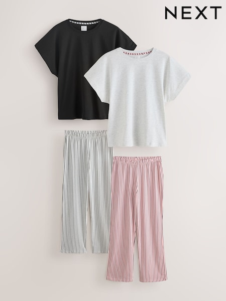 Monochrome Stripe Short Sleeve Pyjamas 2 Pack (F28694) | £32