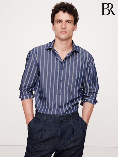Banana Republic Blue Stripe Relaxed Poplin Shirt (F28727) | £75