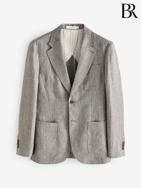 Banana Republic Grey Herringbone 100% Linen Suit Jacket (F28735) | £320