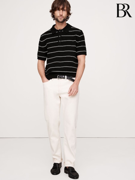 Banana Republic Black Stripe Cotton Blend Polo Shirt (F28737) | £95