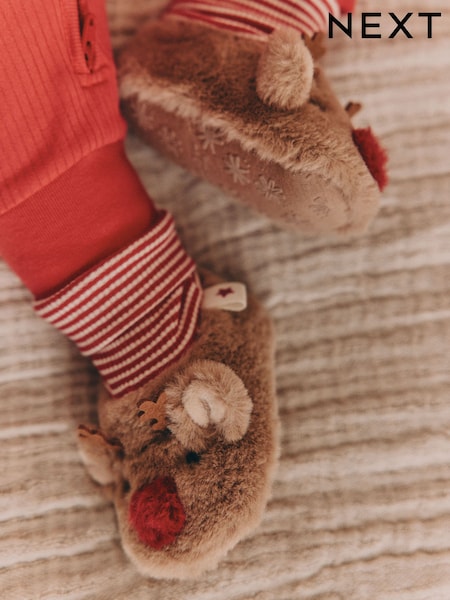 Brown Christmas Reindeer Baby Sock Top Boots (0-18mths) (F28821) | £10