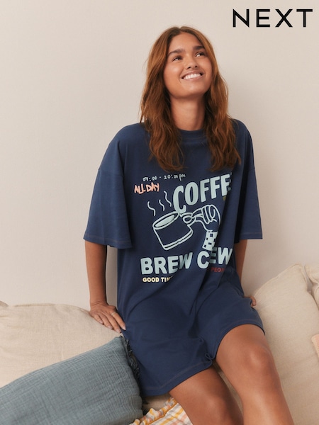Blue Coffee Print Nightie (F28869) | £16