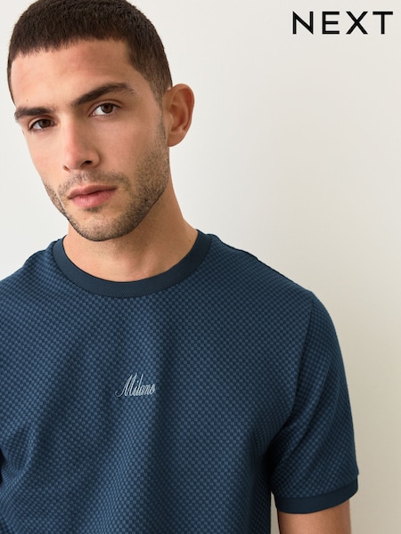 Blue Jacquarded Pattern Smart T-Shirt (F28934) | £22