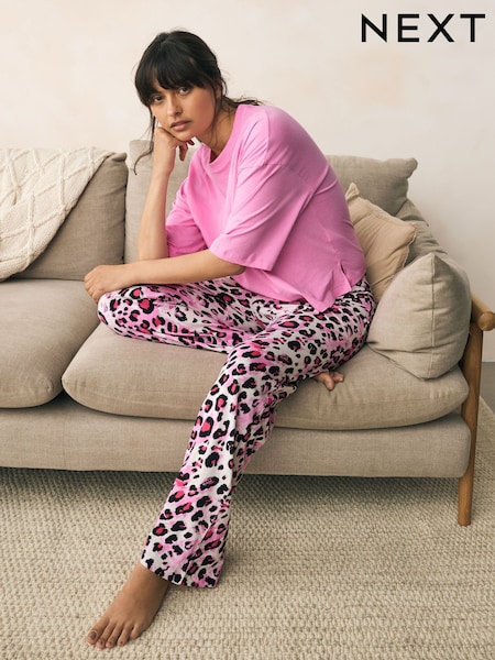 Pink Leopard Print Cotton Short Sleeve Pyjamas (F28978) | £16