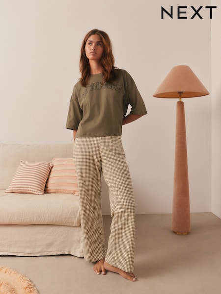 Sage Green Gingham Cotton Short Sleeve Pyjamas (F28992) | £18
