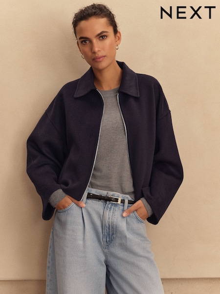 Navy Handsewn Zip Through Jacket (F29052) | £98