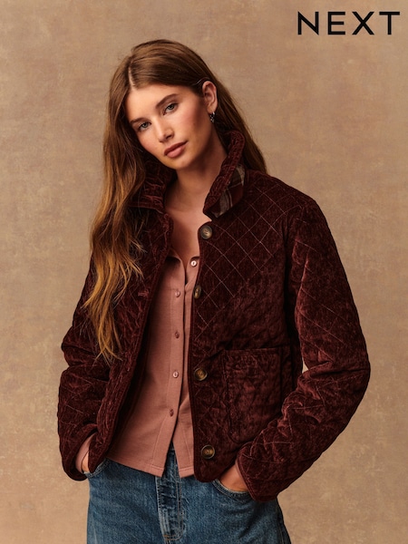 Berry Red Quilted Velvet Jacket (F29061) | £52